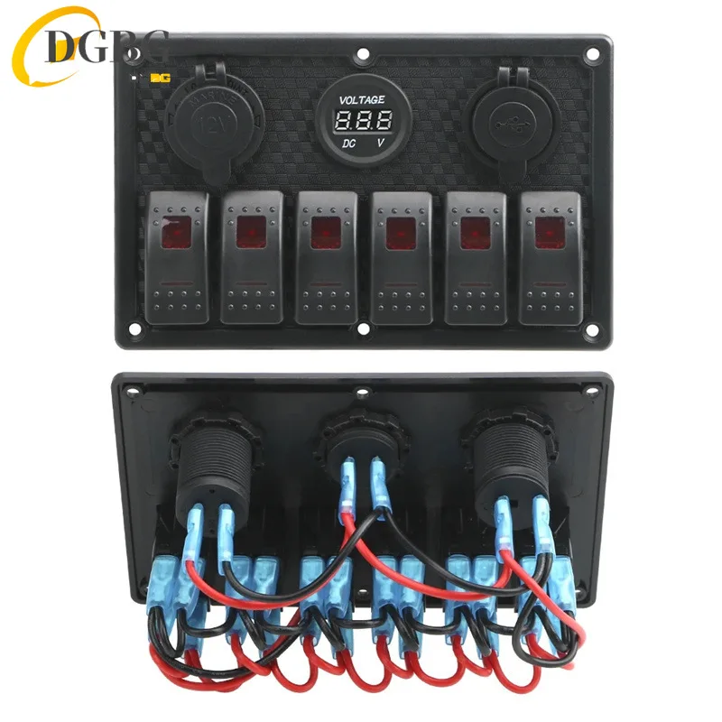 24V 12V 6 Buttons Switch Panel With Digital Voltmeter Tester USB Chargers 3.0 Light Toggle Car Power Adapter Marine Boat Caravan