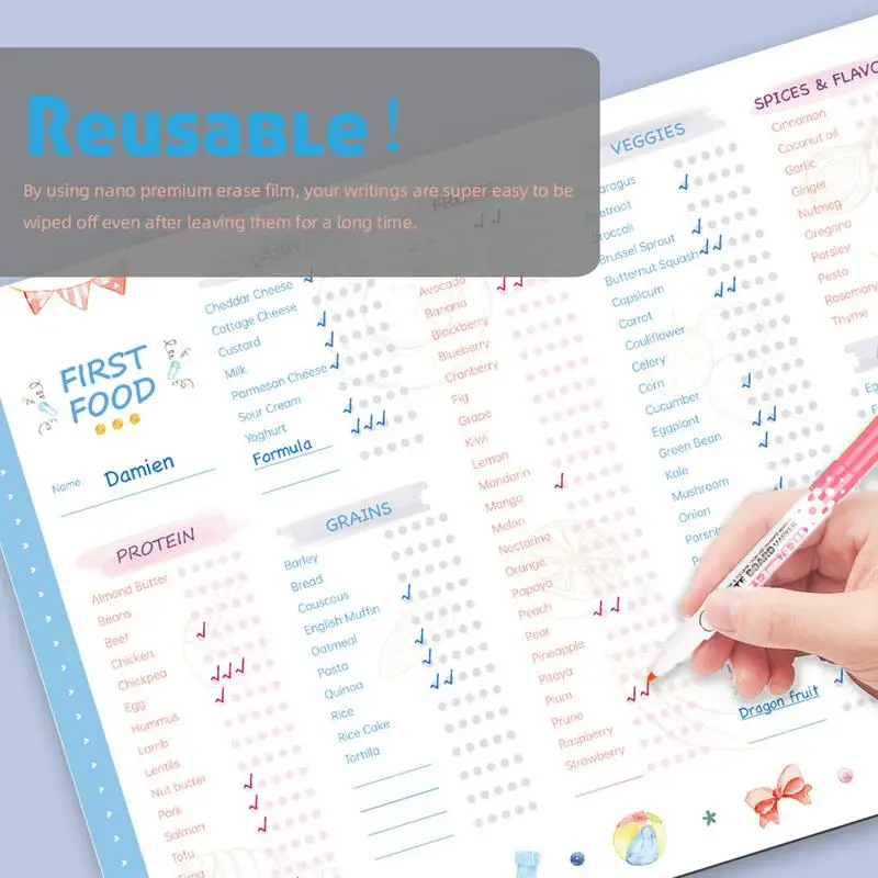 Reusable First Foods Tracker Checklist Fidget Magnetic Baby First Foods Checklist Repeatable Baby Feeding Chart Checklist ﻿