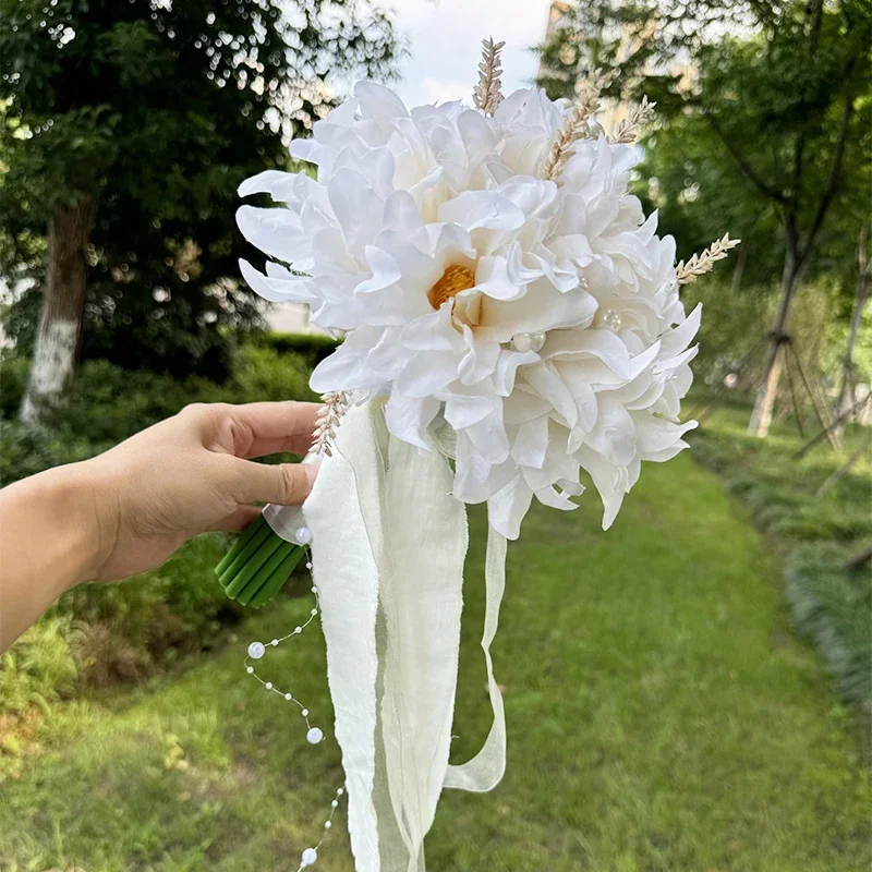 Bouquet de fleurs Nunlia pour patients de mariage, perle de ruban, style bohème, extérieur, jour de Léon, accessoires de photographie de mariage, 1 pièce