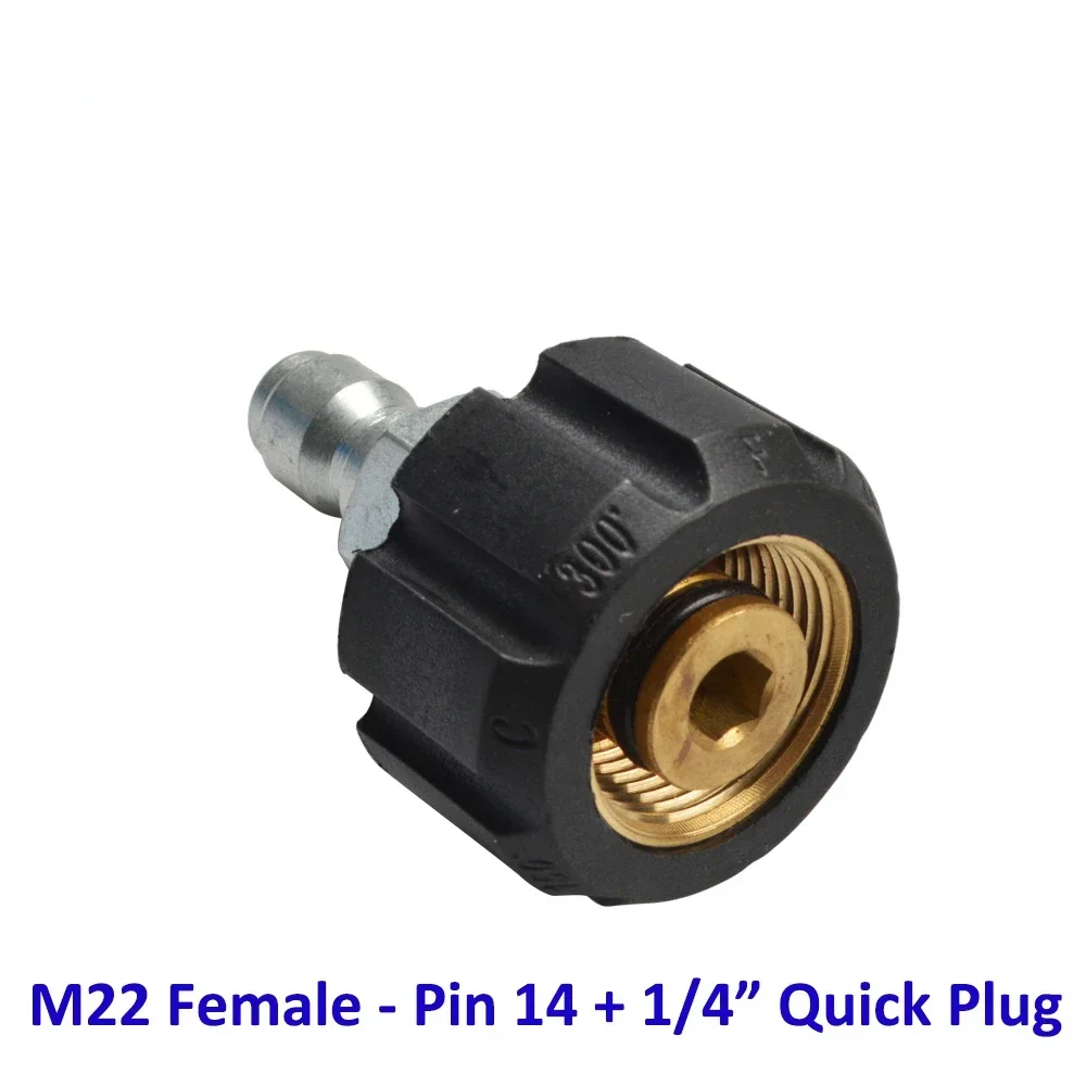 High Pressure Washer Car Washer Brass Connector Adapter M22 Female Pin 14mm + 1/4