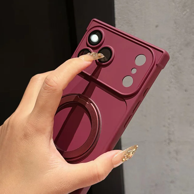 For IPhone 18 Pro Max 14 15 16 17 Four Corner Anti Drop Rotating Bracket Magnetic Phone Case For Magsafe Lens Full Protection view 4