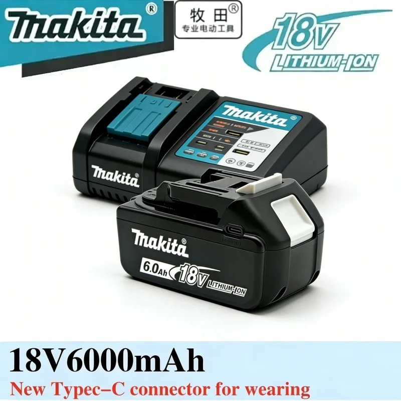 

100% оригинальный литиевый аккумулятор Makita 6Ач, совместимый с 18В батареями, быстрая зарядка USB-C, замена для BL1830B BL1850B BL1850 BL1860 BL1815