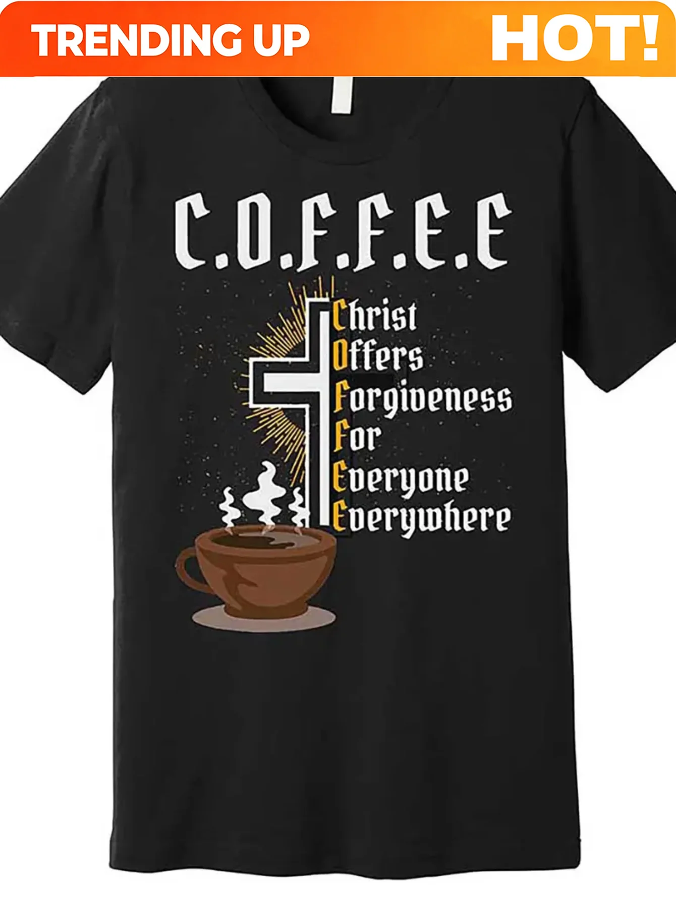 Customization Plus Size Men's Clothing C.O.F.F.E.E Graphic T-Shirt - Stylish Black Tee Featuring 'Christ Offers Forgiveness For
