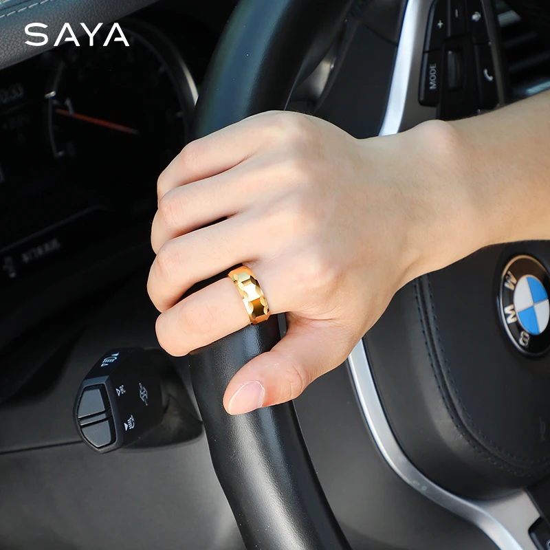 Men\'s Finger Ring 8mm Width High Polished Faceted Tungsten Jewelry Gift Electroplating Gold and Silver,Customized