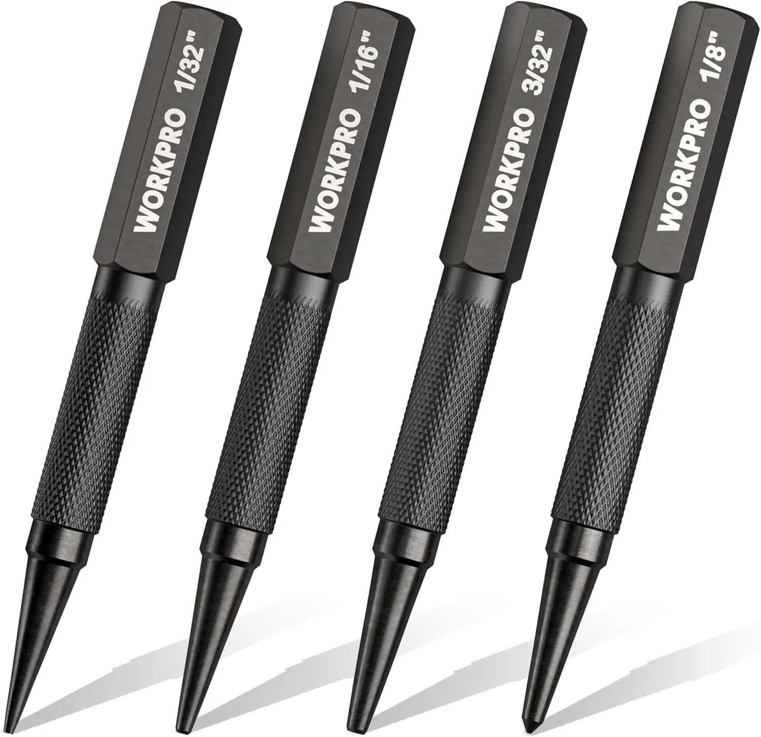

4-Piece Nail & Center Punch Set, Hardened Cr-V Steel with Knurled Grip for Woodworking & DIY