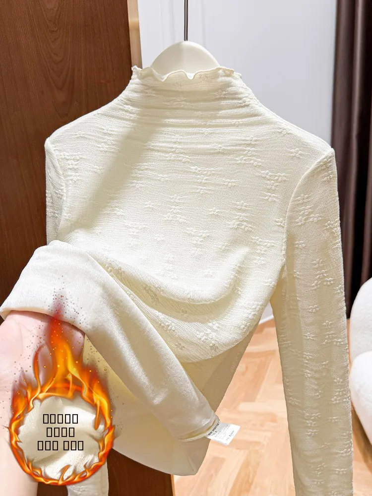 

Women's Fce Lined Lace Base irt High Collar Thiened Silver Velvet Earlette Top Autumn Winter Spring Seasonal Wear