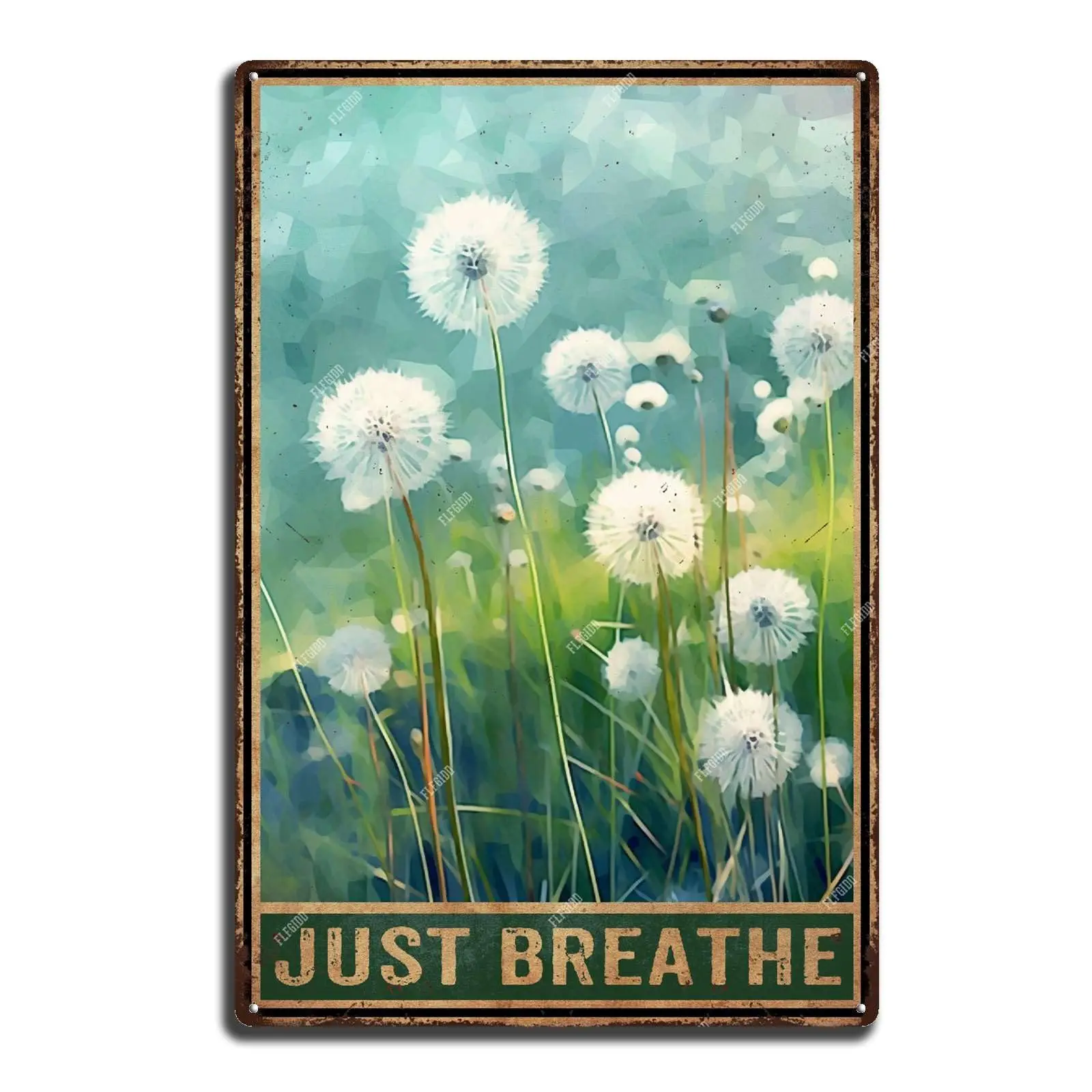 Retro Tin Sign Just Breathe Dandelion Metal Signs Garage Home Wall Decoration 8x12inch