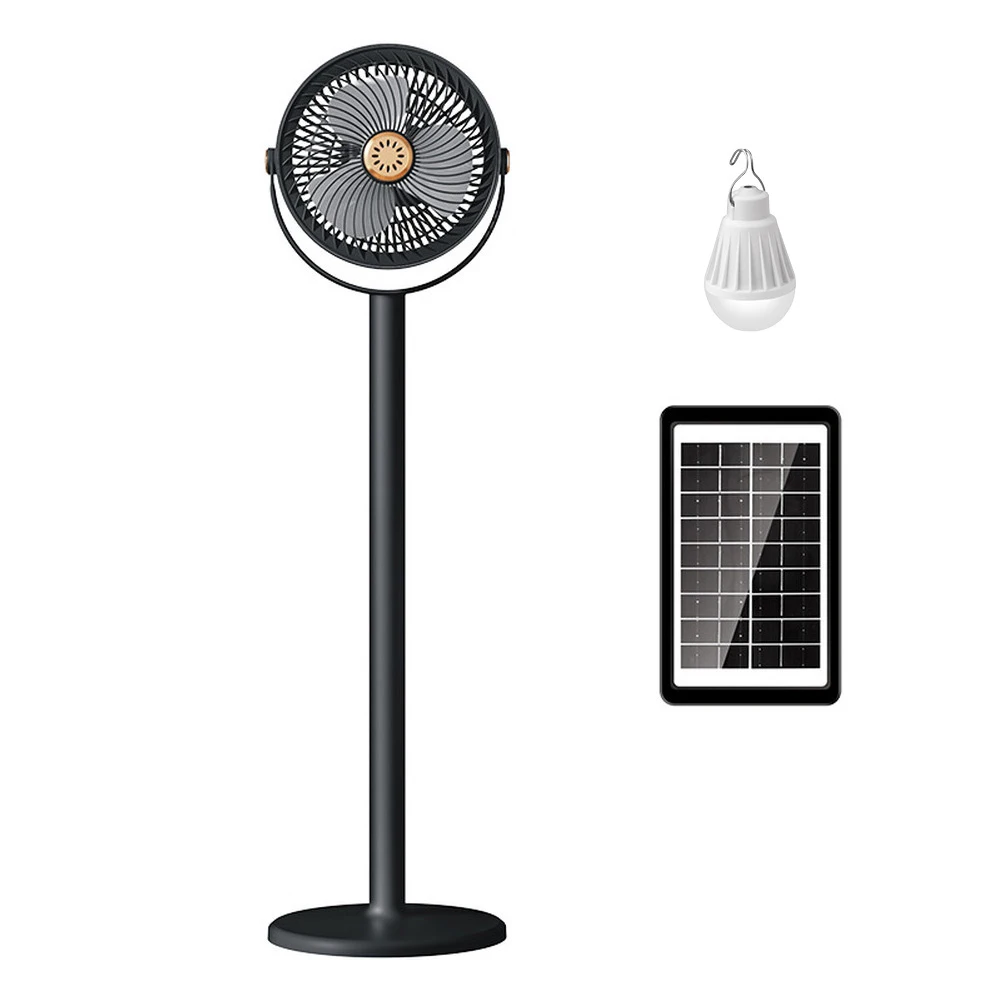 

Portable Solar Powered Standing Fan with 5 Speeds 4000mAh Battery and Built-in LED Light for Outdoor Home Office