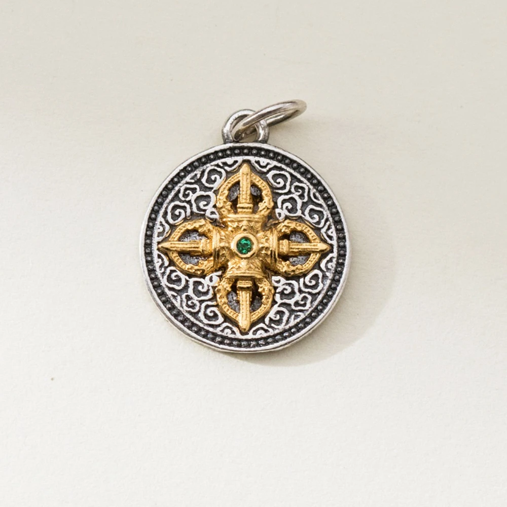 

Real 925 Sterling Silver Retro 12mm Round Plate Charm Pendant Handmade DIY Accessories Wholesale