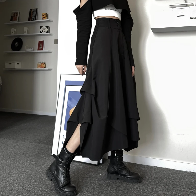 Casual Vintage Victorian Skirt Women Black High Street Korean Gothic Y2k Skirt Female Long Chic Irregular Fashion Party Clothes