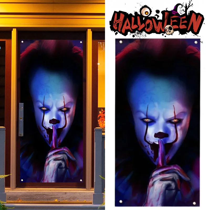 Halloween gruselige Clown-Türabdeckung, dekorativer hängender Stoffvorhang für Urlaub, Party, Dekoration