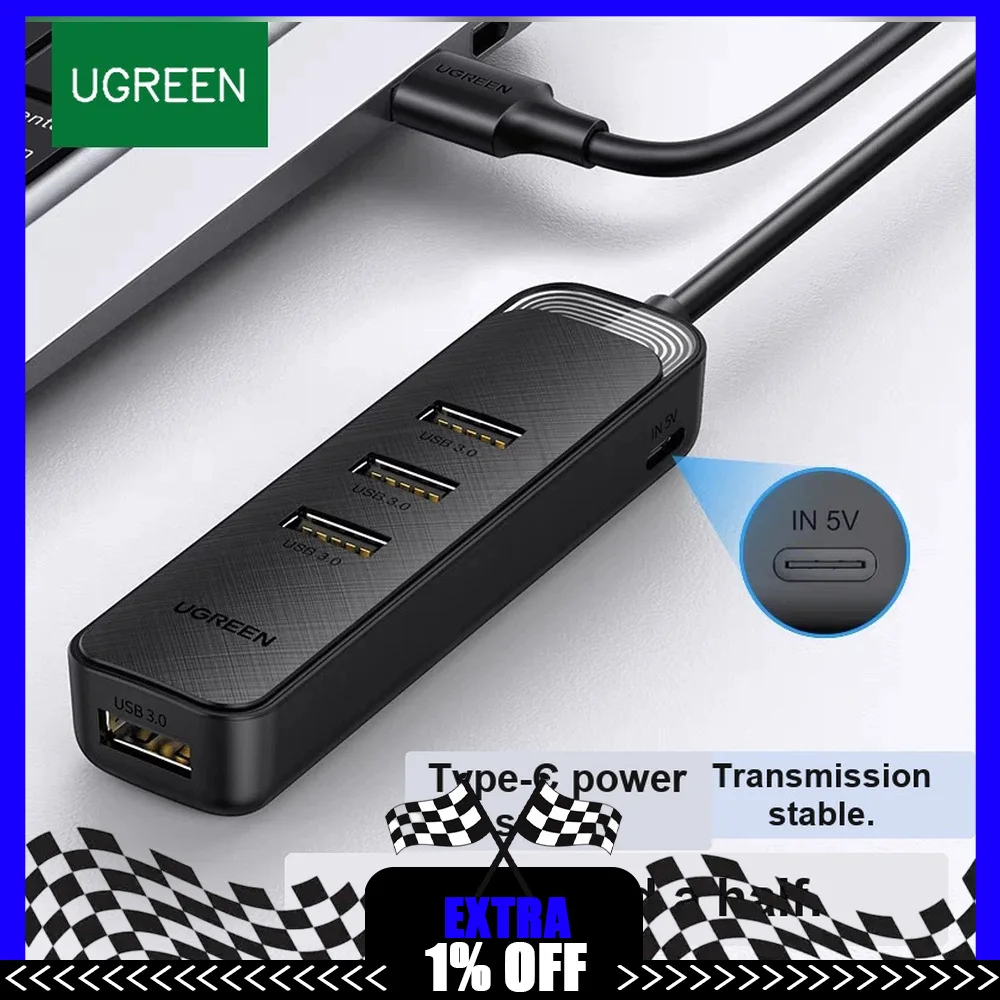UGREEN 90890 4 Port USB 3.0 Hub with USB C Power Port High Speed Splitter
