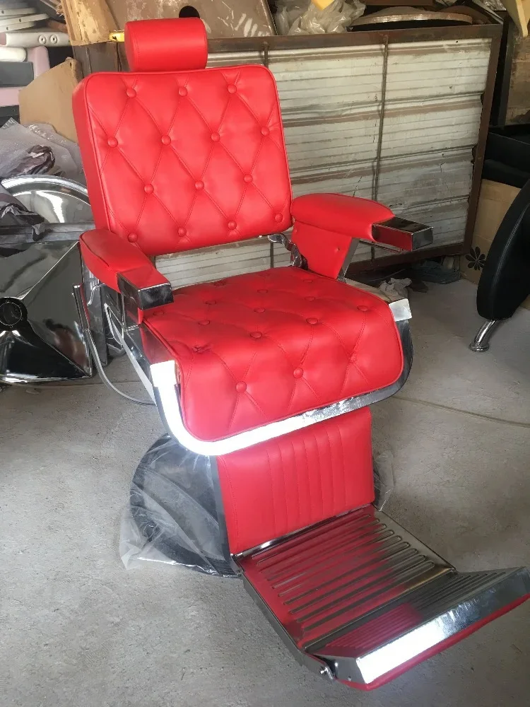 

-Latest Stainless Steel Heavy Duty Red Stylist Chair Man Hair Dressing Chair Barbe