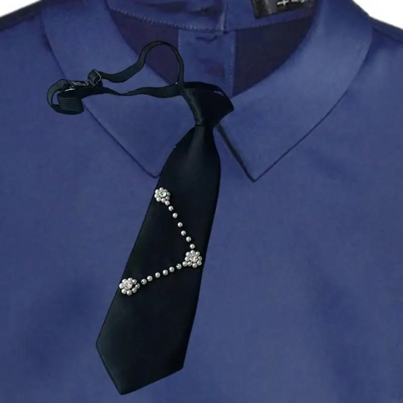 Y3NE Jk Uniform Black Ties with Pearls Detachable Collar Japan Jk seifuku Cosplay Pre-tied Tie Schoolgirl JK Suit Neckwear