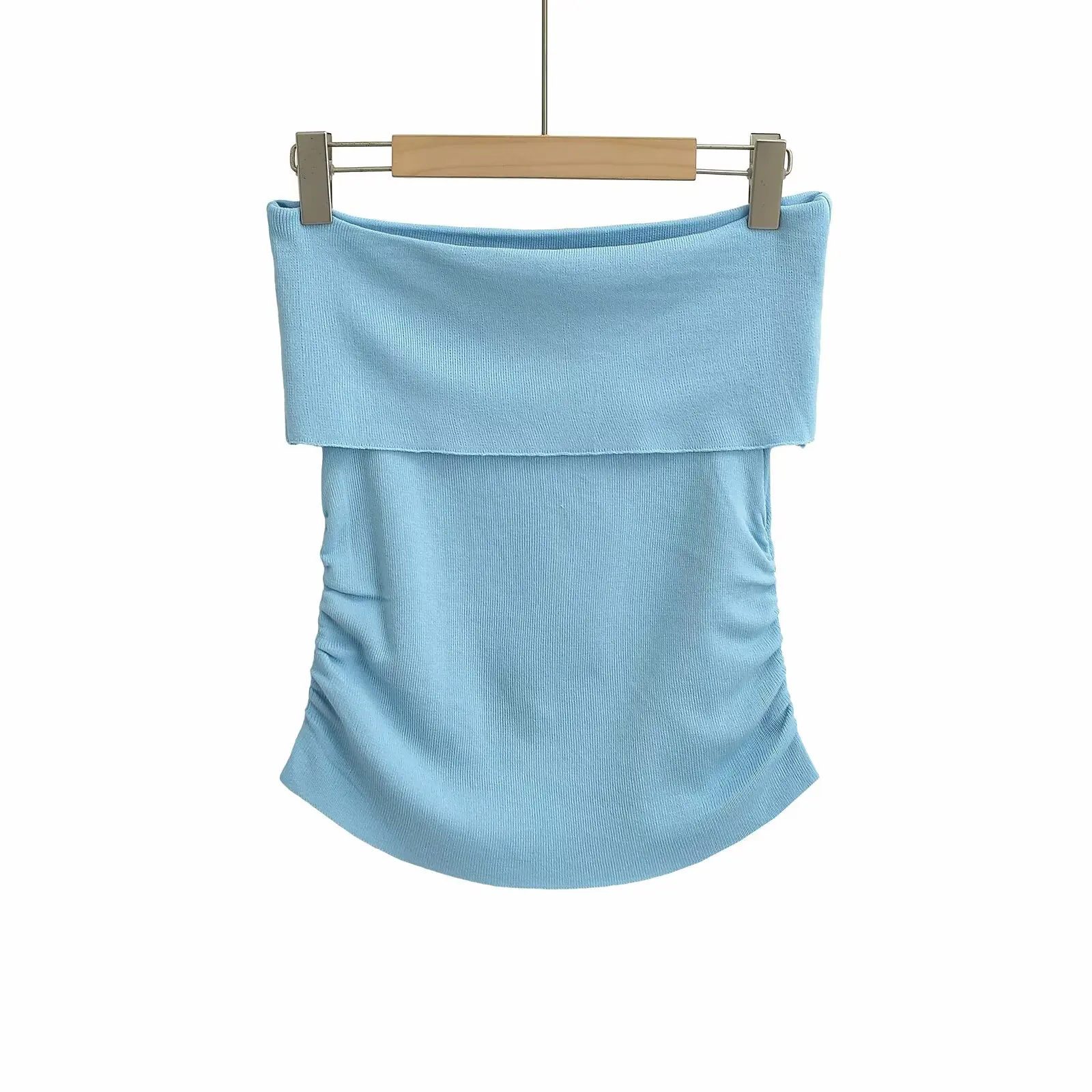 

UNIZERA women's fashionable and sexy one shoulder pleated slim fit off shoulder strapless temperament summer new top