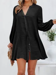 Casual Women Shirt Dress Long Sleeve Turn-dwon Collar Button Blet Loose Mini Dress Autnmn Elegant Office Lady Dress Vestido