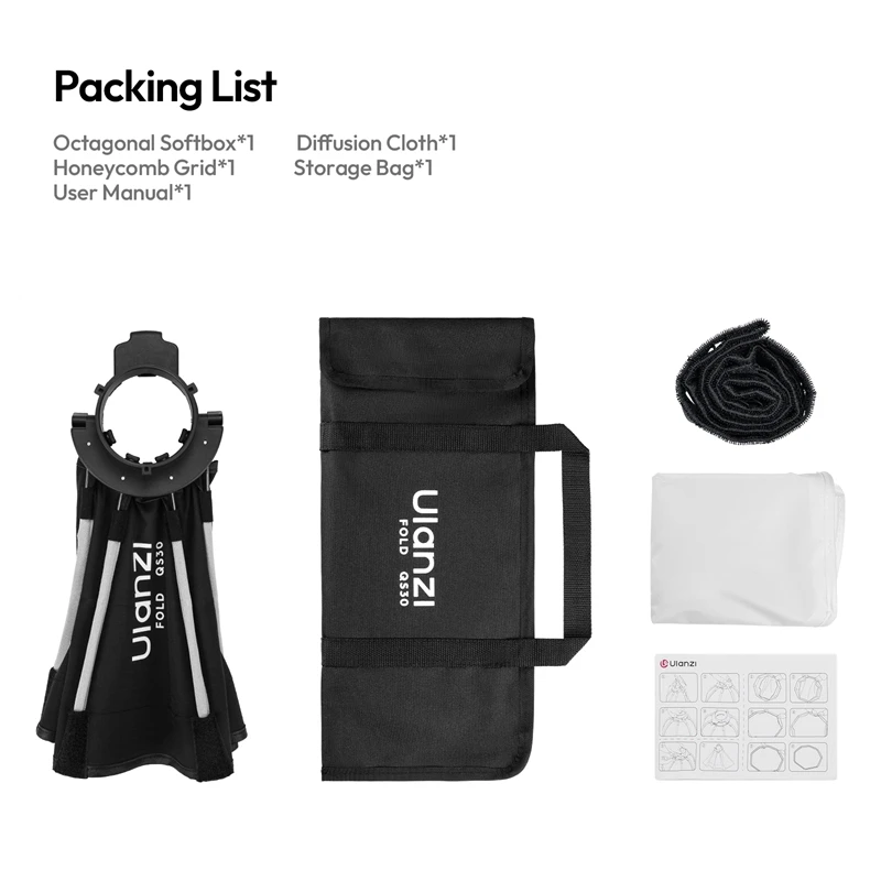 Ulanzi FOLD QS30 Quick Release Octagonale Softbox 30cm Mini Bowens Mount Opvouwbaar voor Fotografie COB Videolicht Livestreaming