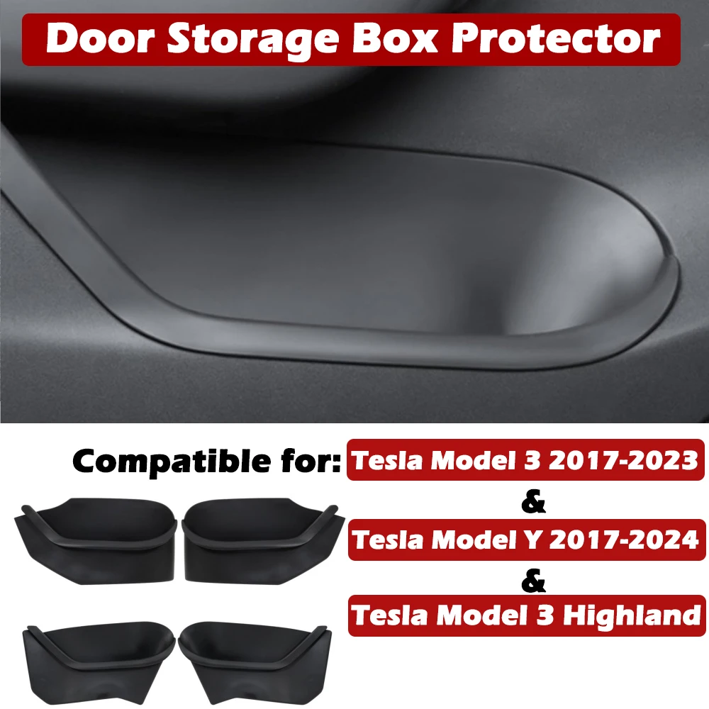 

Upgrade Door Side Storage Box for Tesla Model 3/Y 2017-2024 Highland,TPE Door Slot Tray Mats Organizer Interior Accessories 4pcs