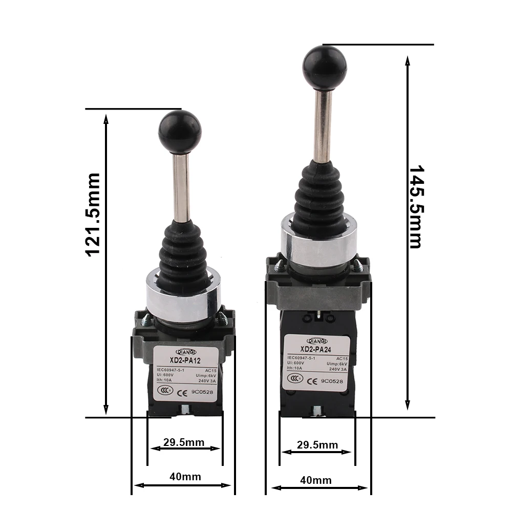 XD2-PA12 2NO Latching PA22 Momentary 2 Position Rocker Joystick Controller Spring Return Rotary Toggle Cross Switches Reset