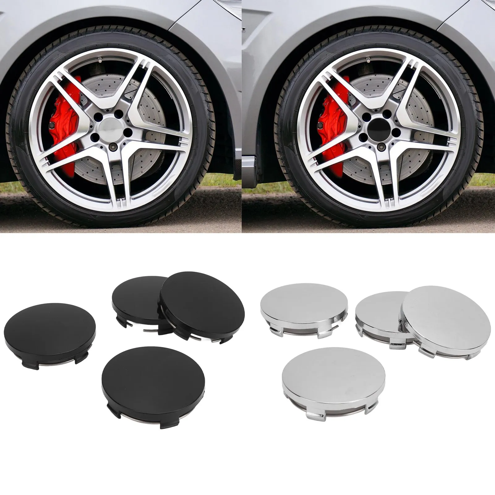 4PCS 60mm Car Wheel Center Hub Cap with Iron Ring Stylish Wheel Tyre Center Rim Hub Cover Universal for Vehicle