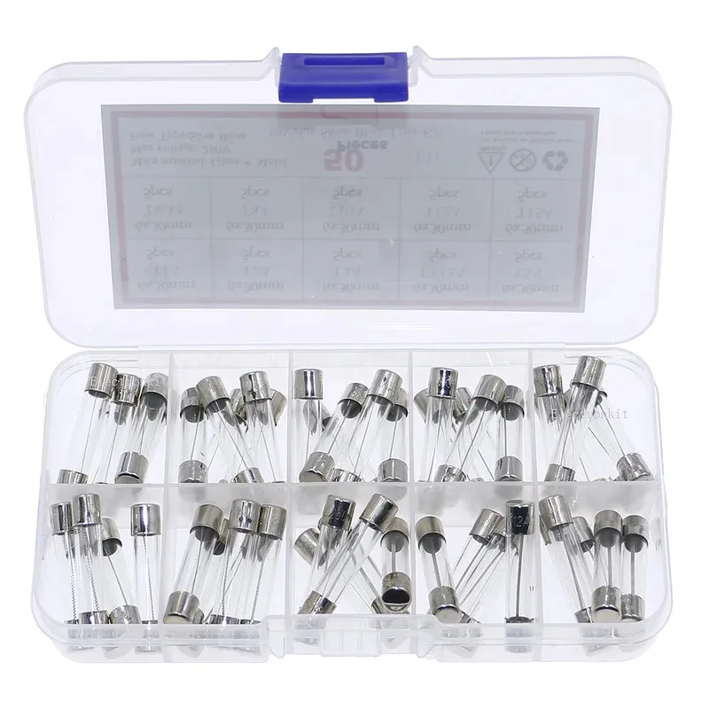 50Pcs 10Value 6x30mm T1A-T15A slow Blow Glass Tube Fuse Assorted Kit