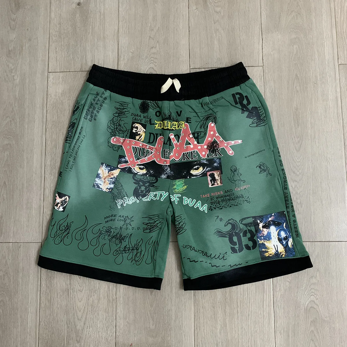 4 Colors Shinning Diamond Letter Embroidery Casual Shorts for Men and Women Vintage Baggy Rhinestone Baggy Five Point Pants