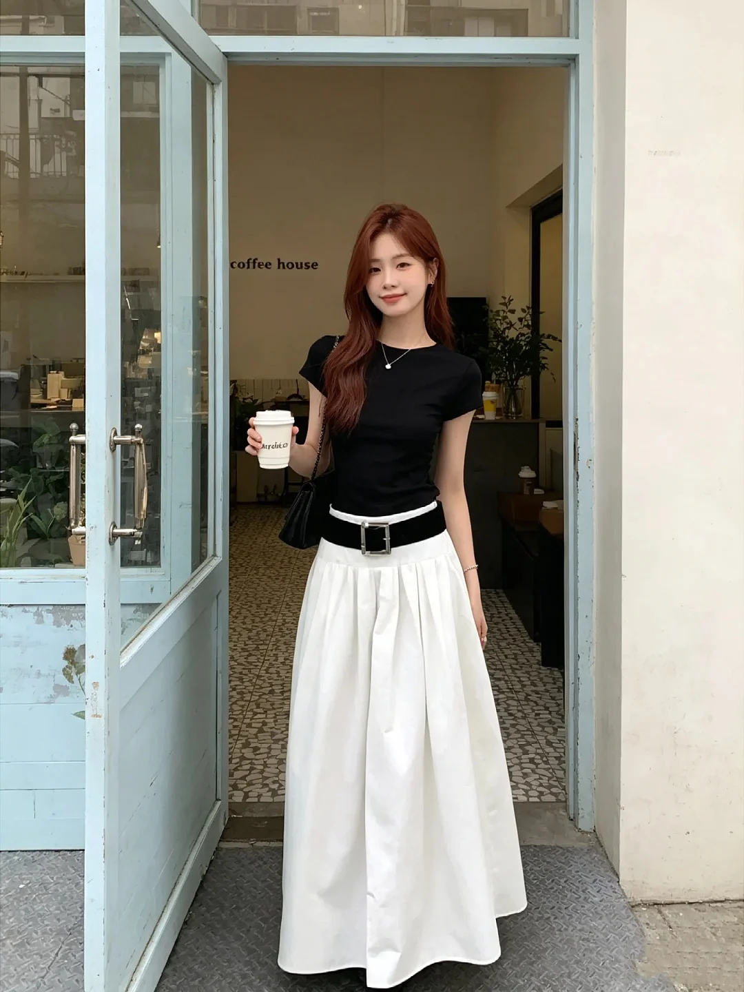 

Slimming High Waist White Umbrella Skirt for plus Size Women Summer New Style Korean Version Commute Casual Other Material