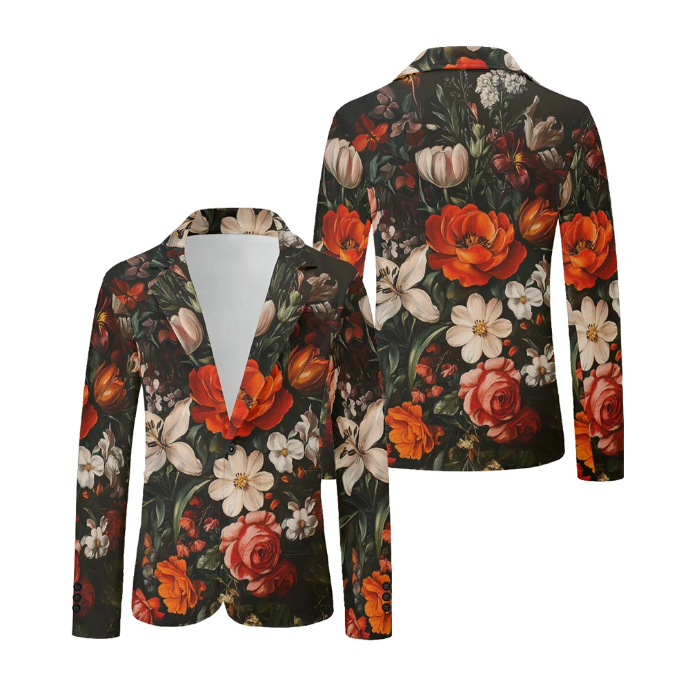 

Mens Blazer Retro Floral Oil Painting Stylish Vintage Suit Jacket One Button Slim Fit Sport Coat Holiday Party Blazers Plus Size