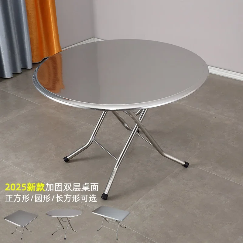 

Double-layer stainless steel folding table Eating table Dining table Square Household small apartment round 80