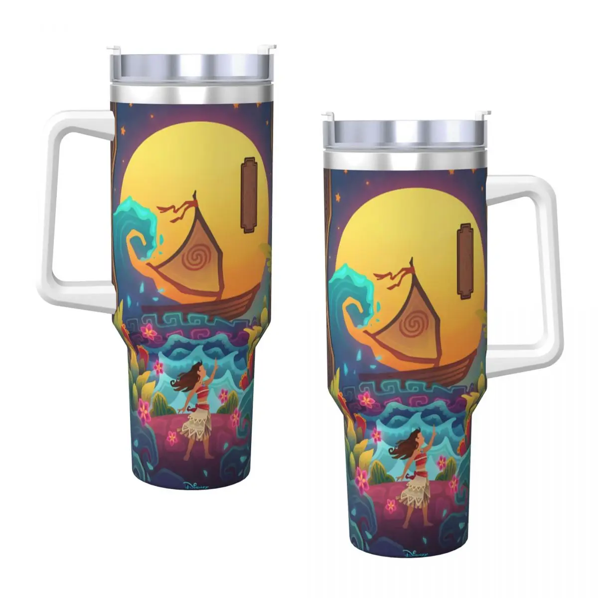 Stainless Steel Tumbler Anime Moana Maui Moon Mugs Cup With Straws Travel Cold and Hot Water Bottle Leakproof 40oz Thermal Cups