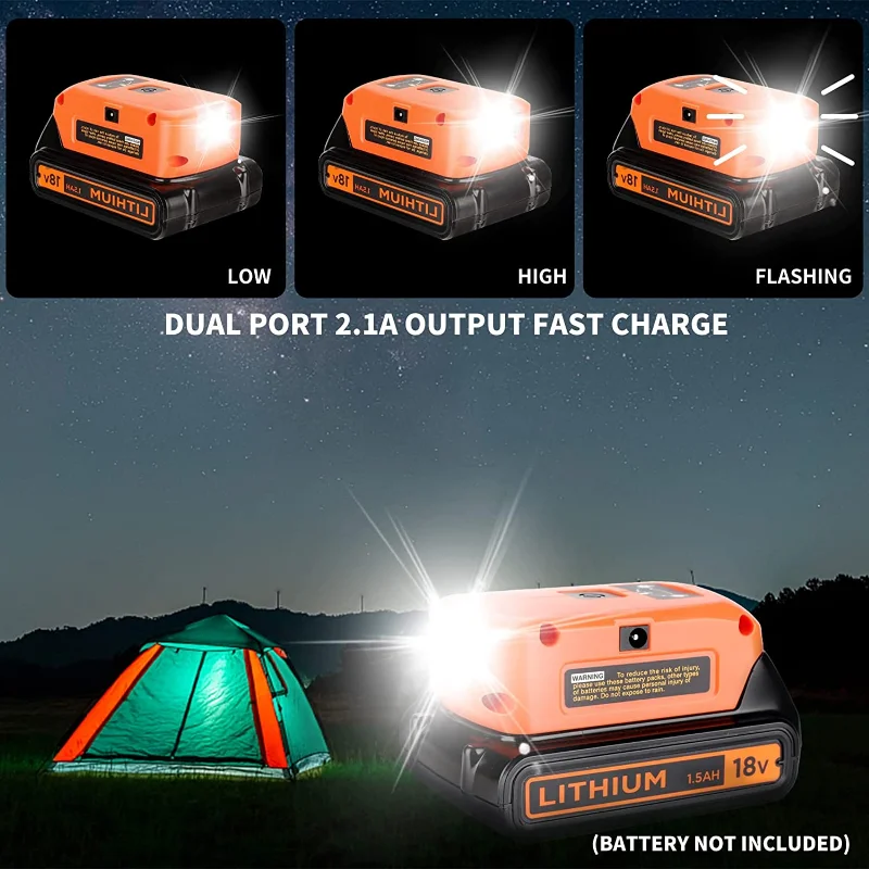 Imagem -04 - Luz de Trabalho Conduzida Adaptador de Bateria do Porto de Usb 12v dc para Preto & Decker 14.420v Li-ion Bateria Lanterna Iluminação de Emergência Lcs120
