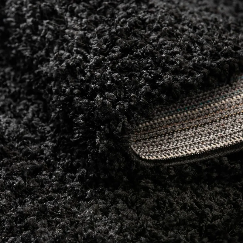 Uniek Weefgetouw Massief Shag-Inzamelingskleed (6 '1 "Rond, Gitzwart)