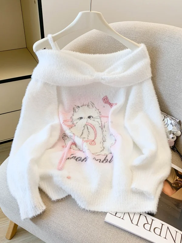 

Sweet Cute Print Long Sve Loose oulder Design Women's Sweater Warm Sli Autumn Winter Faion Soft Polyester Fiber