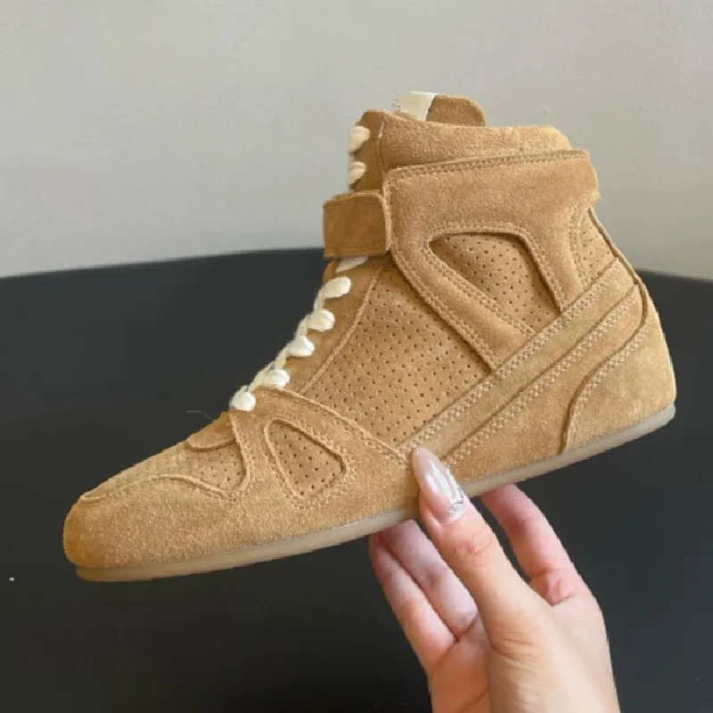 Retro inner heightening German training shoes women's casual sports shoes high-top round head lace-up versatile board shoes