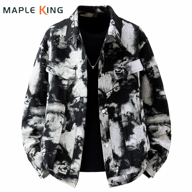 

Мужские дизайнерские куртки в стиле Харадзюку с эффектом тай-дай, оверсайз, уличная одежда, винтаж, свободный крой, хип-хоп кардиган, 2026