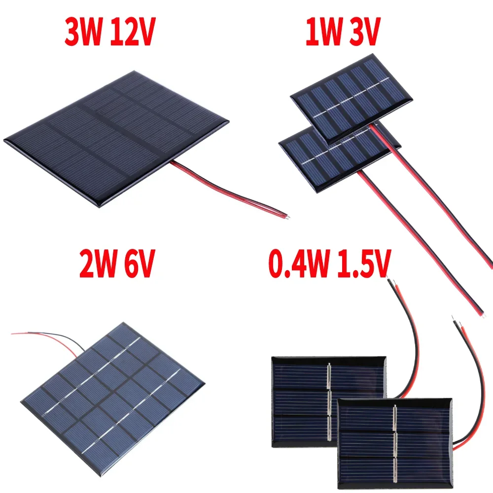 1/2PCS Mini Solar Panel 3/2/1/0.4W 12/6/3/1.5V Cell Module Polysilicon Board Outdoor DIY Solar Charger for Battery Phone Charger