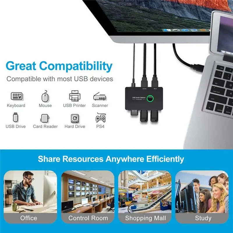 SWXF USB KVM Switch USB 3.0 KVM USB Switcher for Keyboard Mouse Printer Mi Box 2Pc Port Sharing 4Pcs Device USB Hub