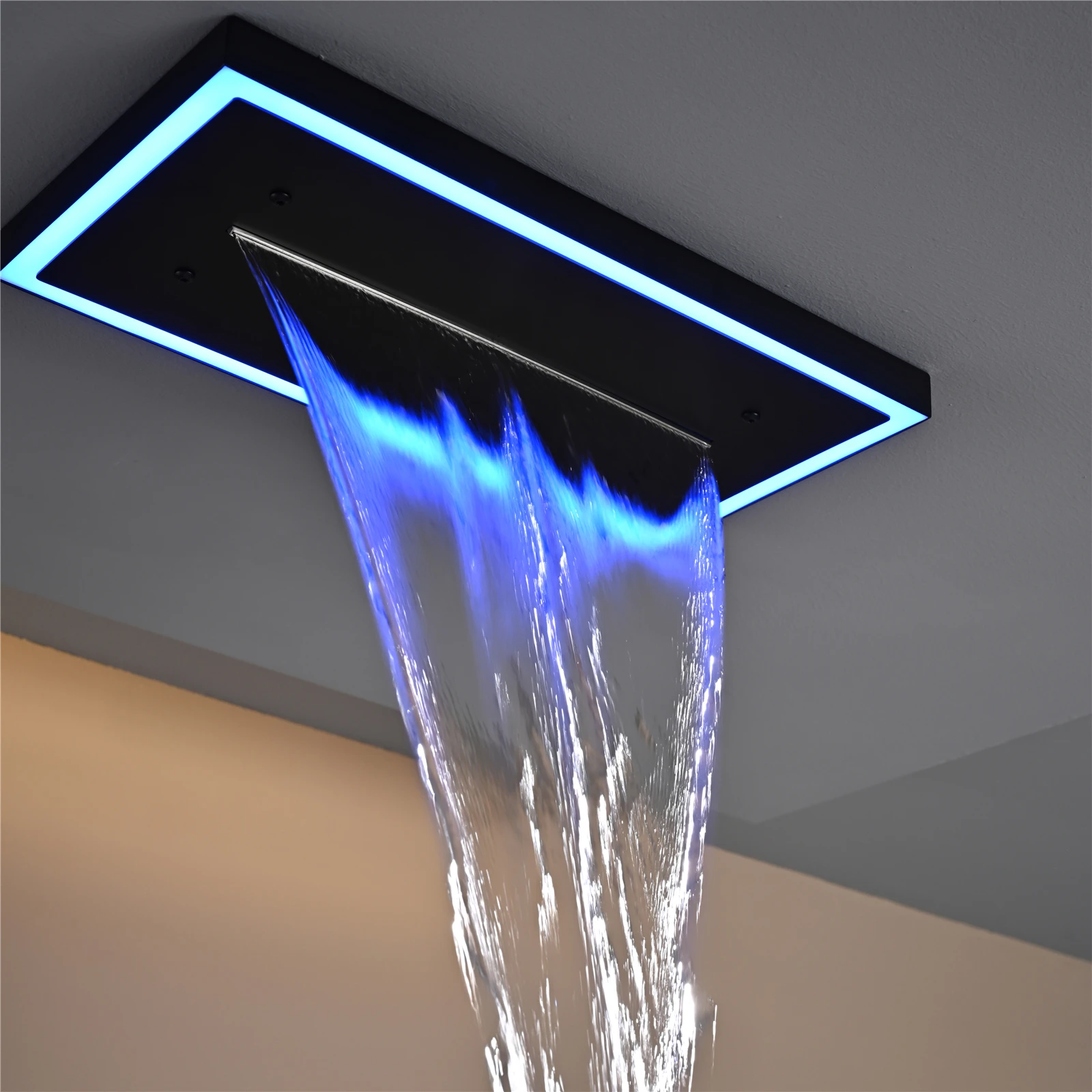 

Qlonn 400×200mm Massage Waterfall and Rainfall Shower Head Embedded Ceiling Luxurious LED Lighting Shower Panel Stainless Steel