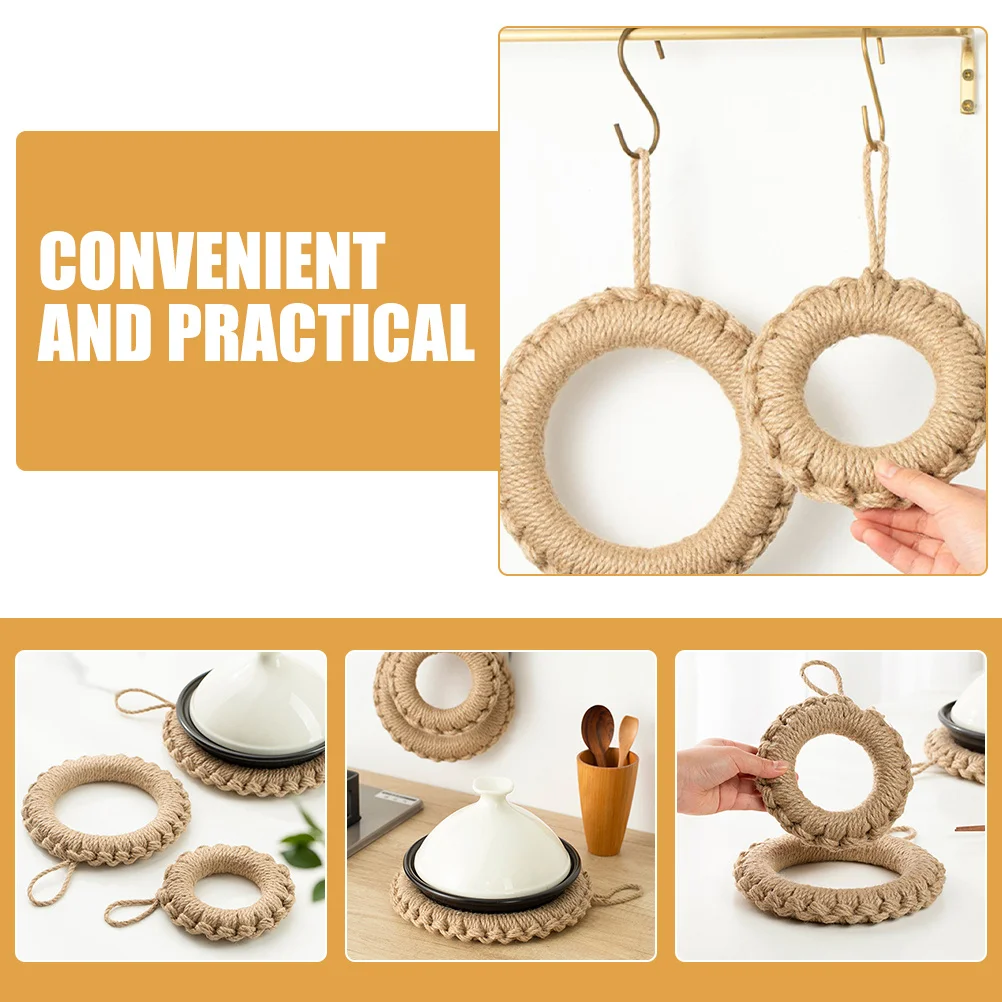 

Тканый коврик для столовых приборов, круглый коврик для горшка ручной работы, прочный льняной термостойкий нескользящий коврик для украшения стола, подставка для обеденного стола для дома