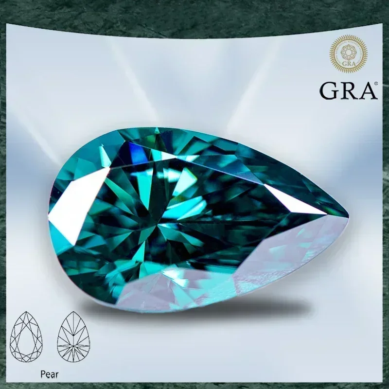 

Moissanite Stone Pear Shaped Natural Colour Emerald Green VVS1 with GRA Certificate for Gemstone Charms Jewelry Making Materials