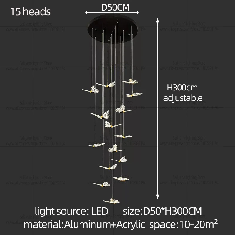 2025 Nieuwe Vogel Kroonluchter Moderne Wenteltrap Verlichting Lange Kroonluchter Woonkamer Villa Zolder Eetkamer Hanglamp - afbeelding 1
