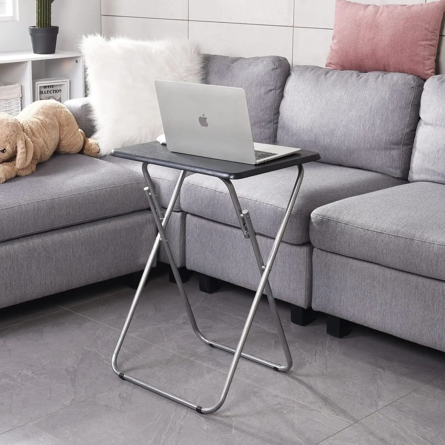 

Folding Notebook Laptop Table No Assembly Required Desk Saves Spaces For Small Rooms, X-Shaped Metal Frame Tv Tray Sofa Side