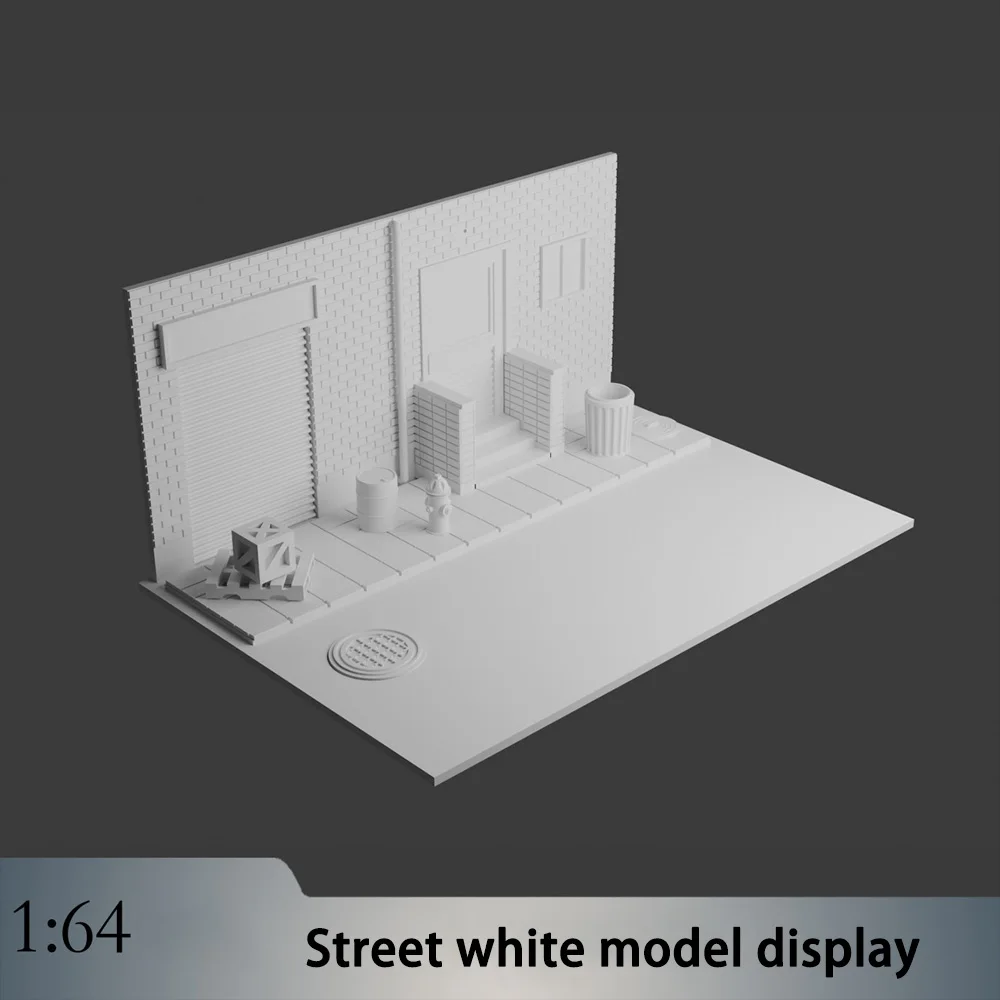1:64 Scale Street Scene White Model 3D Detailed Printed DIY Painting Unpainted Kit Mini Photography Props Desktop Ornaments