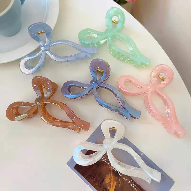 

13cm Gradient Bow Hair Clip for Woman Elegant Temperament Shark Clip Fashion Girl Ponytail Clip Hair Clamp