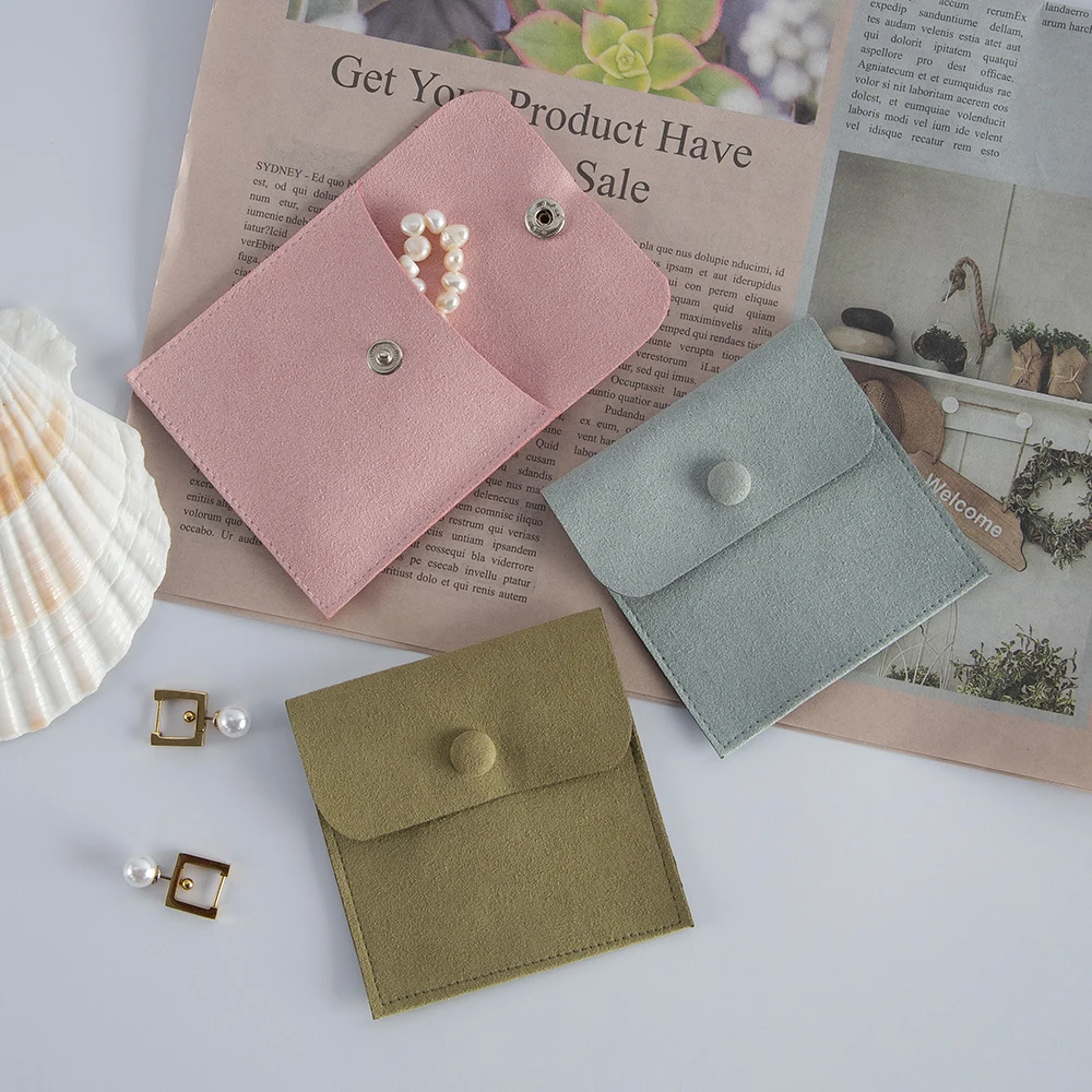 10pack Microfiber Jewelry Snap Packaging Bag Earrings Necklace Velvet Wedding Birthday Presents Gift Pouches Small Button Sack