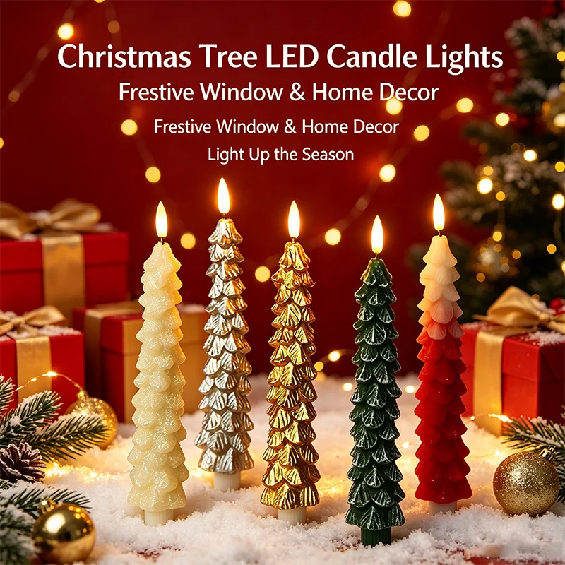 1PC Battery Powered Christmas Tree LED Candle Light, Flickering 3D Flame Electronic Candlestick for Holiday Decor & Gift