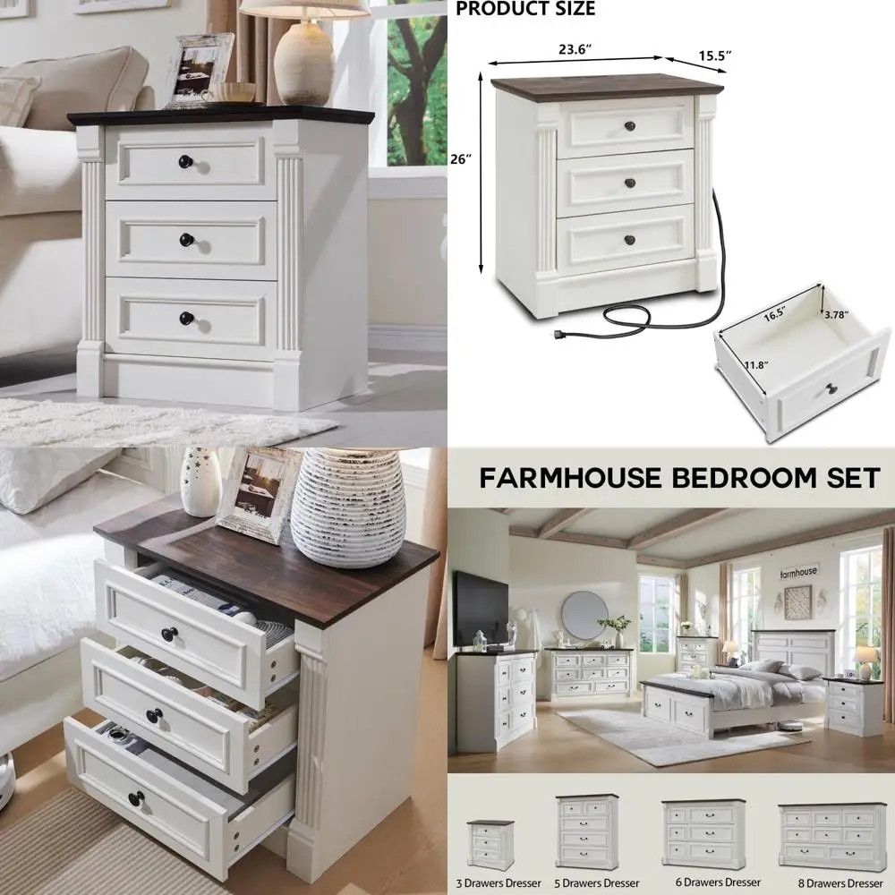 

Rustic 26 Tall Nightstand with Charging Dock, Wide 23.6 Farmhouse Style Large End Table featuring Roman Column Design, Wooden Si