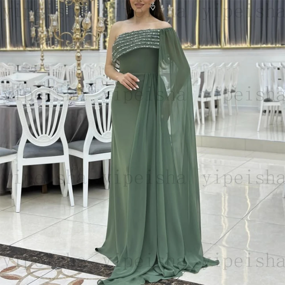 Vestidos de Noche personalizados de un solo hombro con cuentas y lentejuelas hasta el suelo sin espalda vestido de fiesta de una línea vestido de fiesta largo moderno de gasa