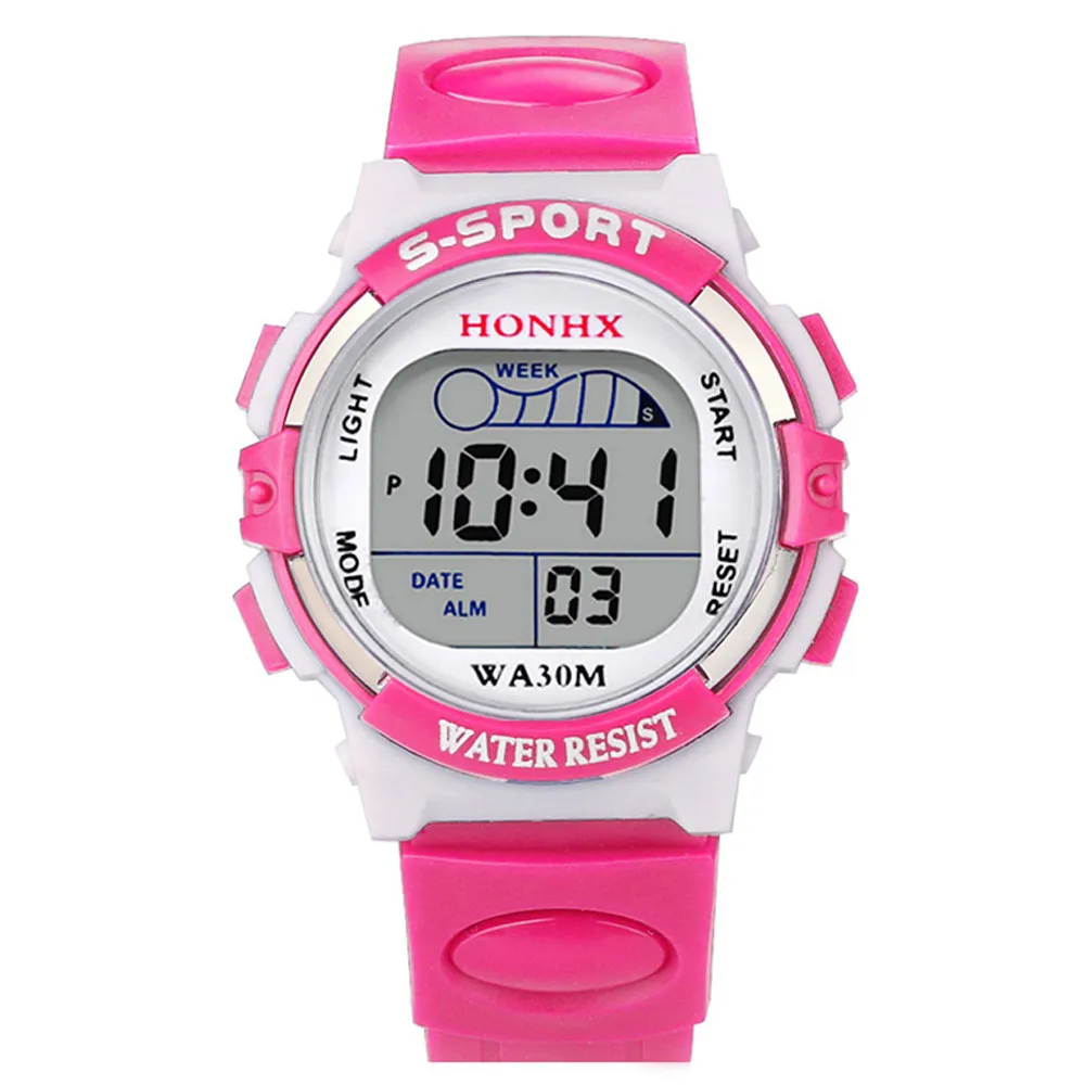Montres de sport électroniques pour enfants, couleur lumineuse, cadran LED, étanche, réveil multifonction, pour garçons et filles