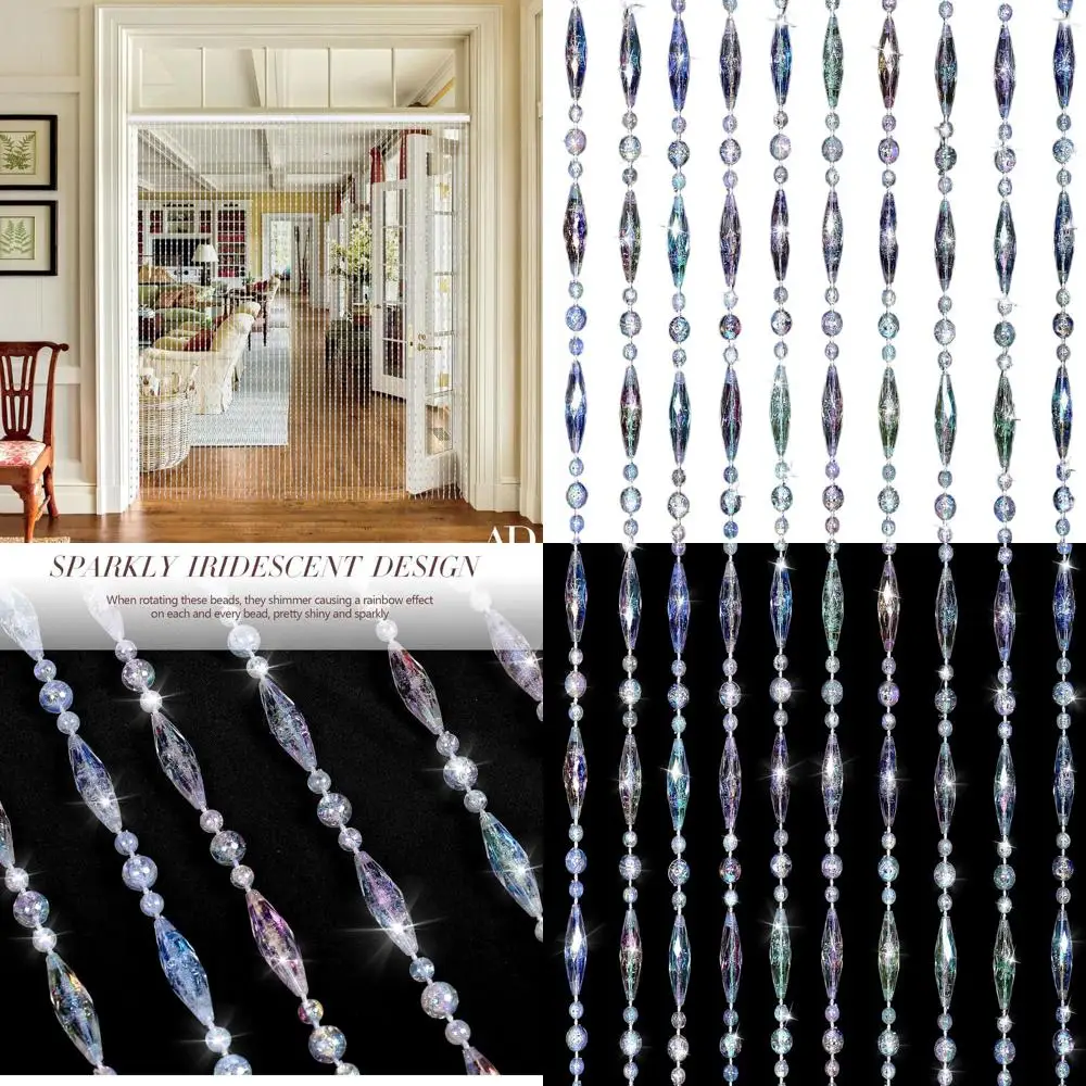 

Iridescent Crystal Beaded Curtains, 2-Panel High-Density Acrylic Doorway Decor, 35x79, for Windows and Weddings